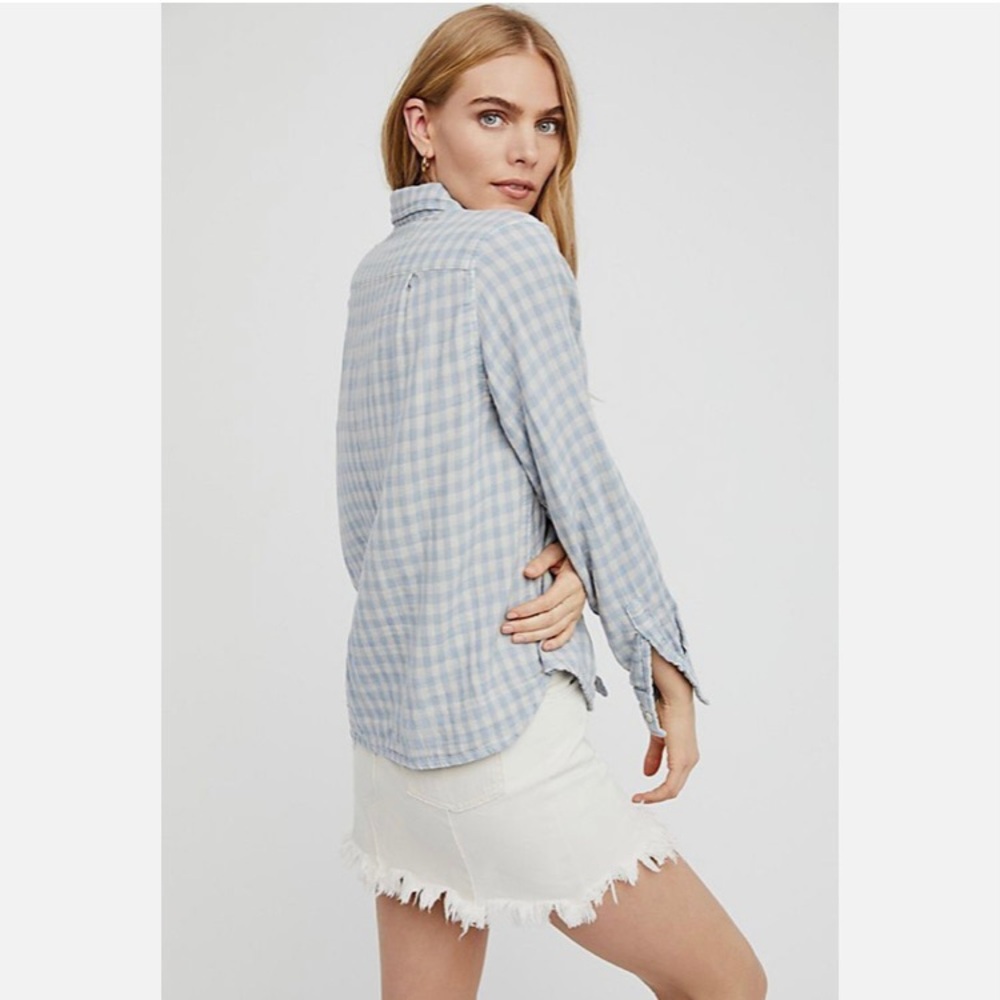 Free People X CP Shades Kayla Gingham Button Down Shirt Pink - Picture 11 of 12